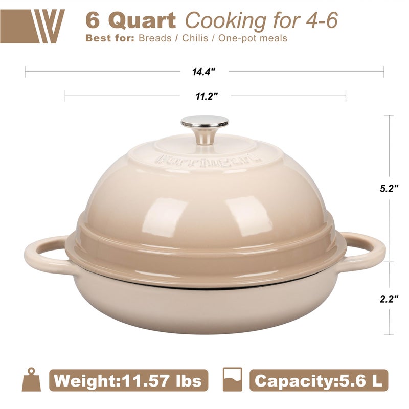 VORRINGARD Cast Iron Enameled Dutch Oven Pot with Lid for Bread Baking, Bread Oven, 6 Quart, Latte - Image 2