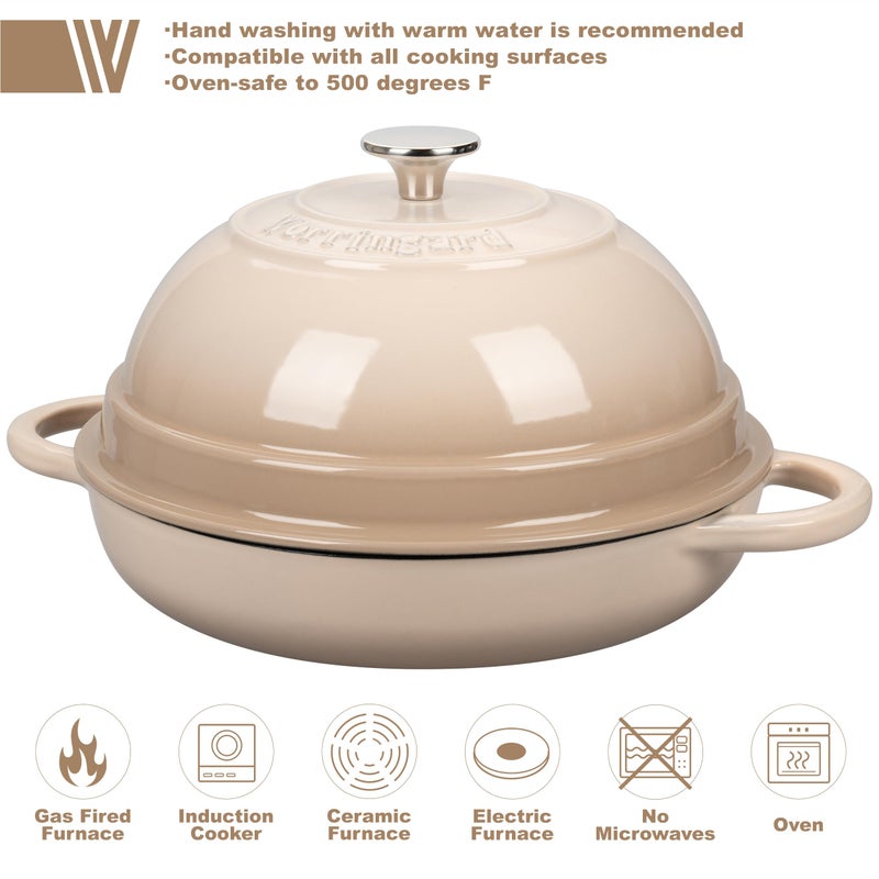 VORRINGARD Cast Iron Enameled Dutch Oven Pot with Lid for Bread Baking, Bread Oven, 6 Quart, Latte - Image 3