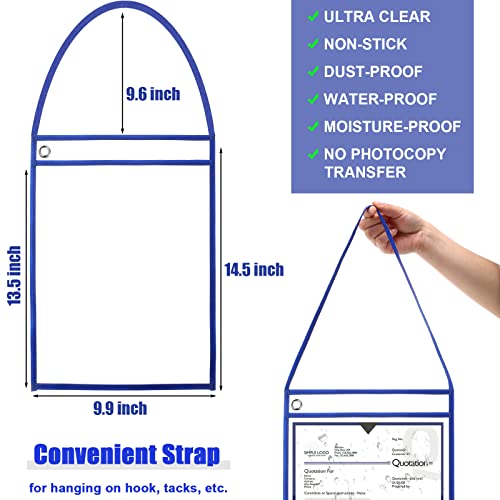 Geyee 50 Pack Job Ticket Holders Work Order Pockets for 9 x 12 Inch Hanging Sleeve Plastic Shop Ticket Holders with Strap, Both Sides Clear(Blue) - Image 2