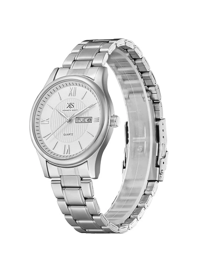 KENNETH SCOTT Kenneth Scott K23029-SBSW Men's Analog Display Watch & Stainless Steel Strap Silver