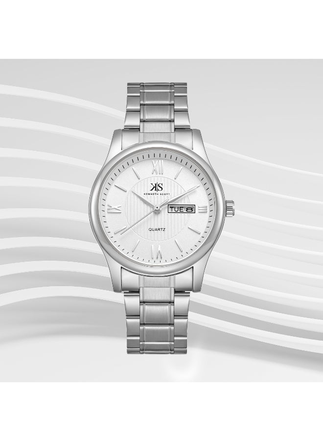 KENNETH SCOTT Men's Analog Display Watch With Silver Stainless Steel Strap - K23029-SBSW - Image 2