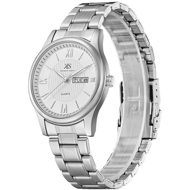KENNETH SCOTT Men's Analog Display Watch With Silver Stainless Steel Strap - K23029-SBSW