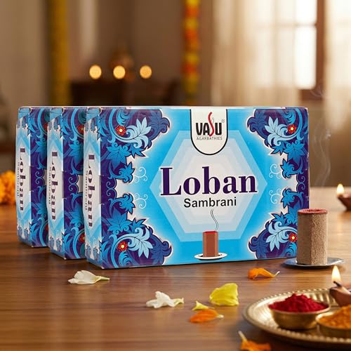 Cycle Pure Vasu Loban Sambrani Dhoop for Pooja (210 pcs) | Dhoop batti Guggal for Puja, Home & Festivals | Loban Dhoop Original with Burner | Pack of 3 (70 Dhoop/Pack + 1 Burner Plate/Pack) - Image 1