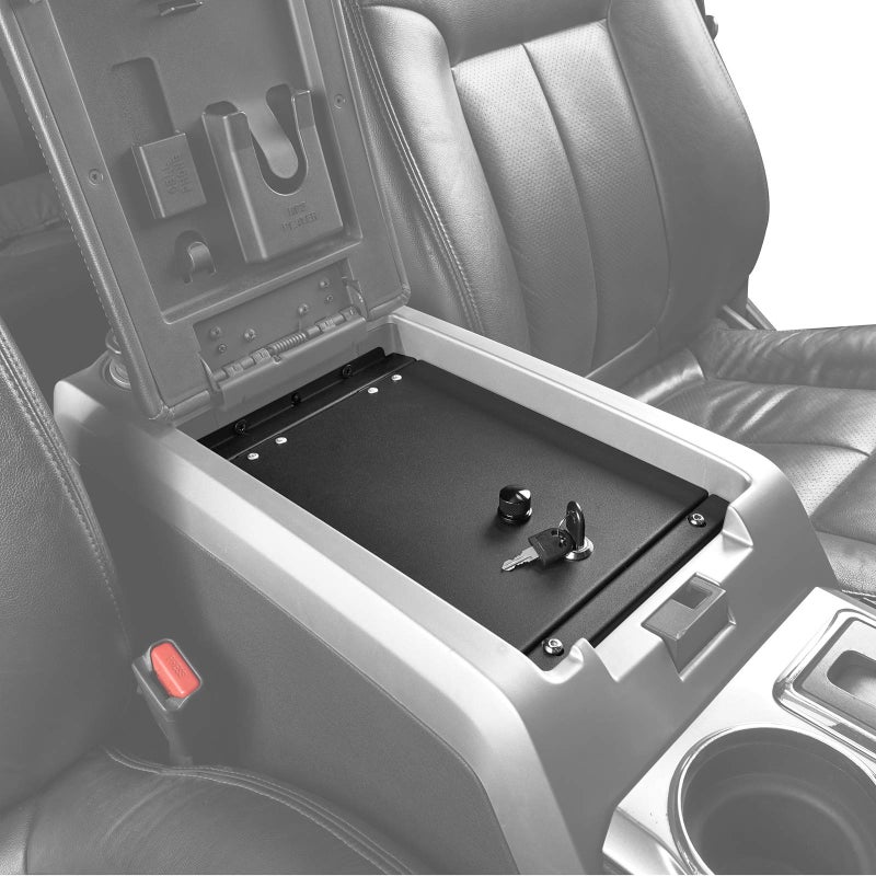 Hooke Road F150 Console Safe Lockbox Insert Extra Storage Compatible with Ford F150 0914 wFlowThrough Center Console