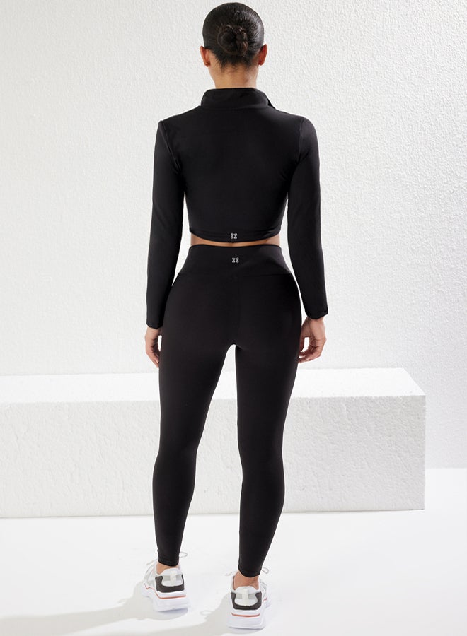 trendyol Black Soft Brushed Fabric Reflective Print Detailed Full Length Knitted Sports Tights  - Image 5