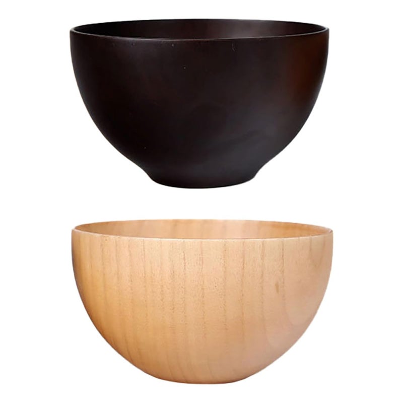 Acacia Wood Soup and Noodle Bowls 2pcs Flat Bottom Small Size Kitchen Dining Set - Image 2