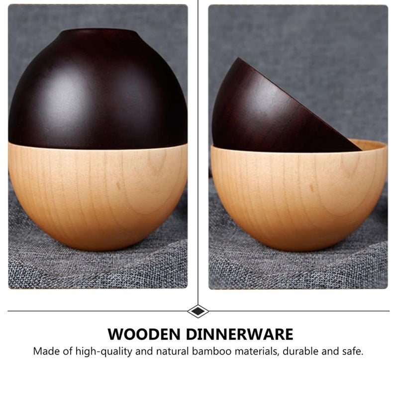 Acacia Wood Soup and Noodle Bowls 2pcs Flat Bottom Small Size Kitchen Dining Set - Image 4