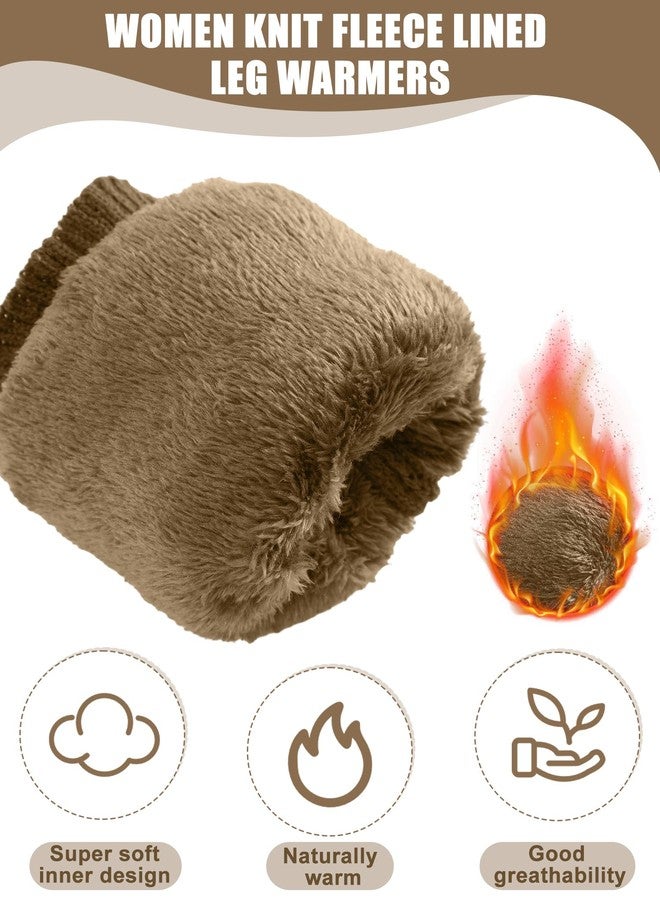 Chuarry 3 Pairs Winter Fleece Lined Leg Warmer for Women Skating Leg Warmer Long Boot Socks for Women Skating Every Day Wear (Cable Knit Pattern, Dark Khaki, Light Khaki, Beige) - Image 2
