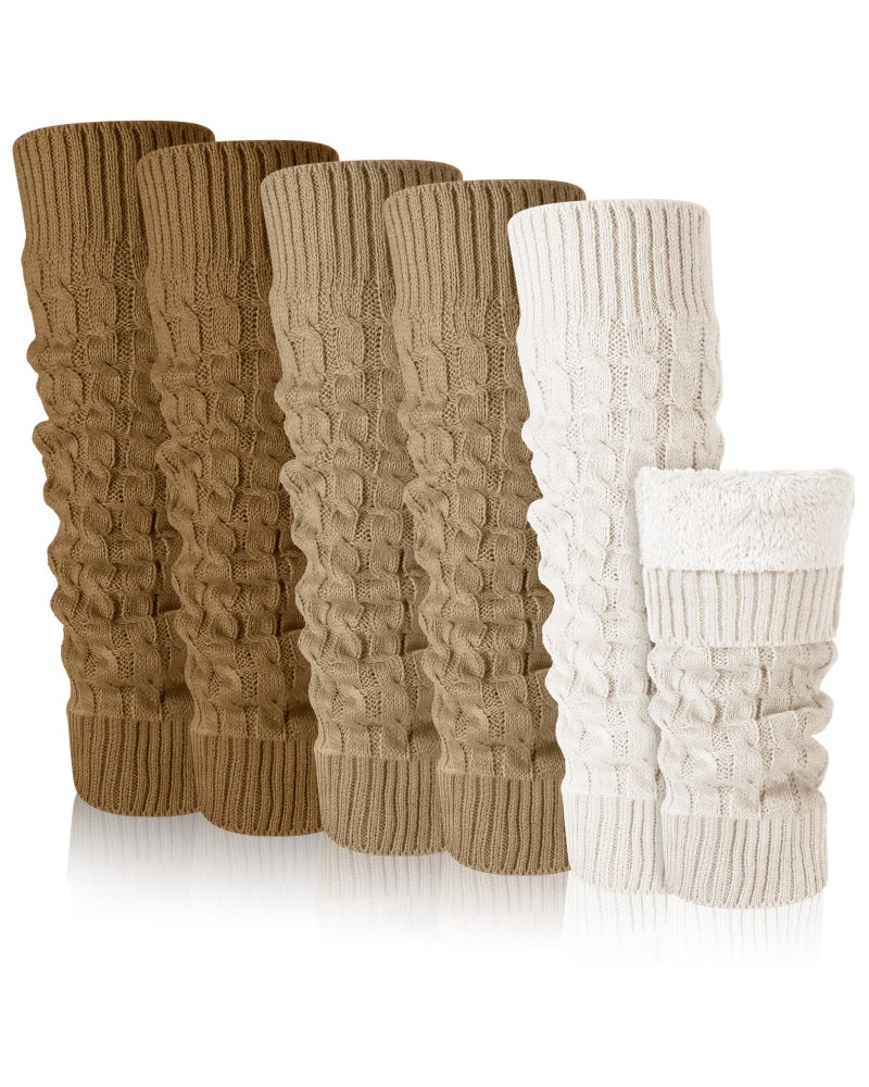 Chuarry 3 Pairs Winter Fleece Lined Leg Warmer for Women Skating Leg Warmer Long Boot Socks for Women Skating Every Day Wear (Cable Knit Pattern, Dark Khaki, Light Khaki, Beige) - Image 1