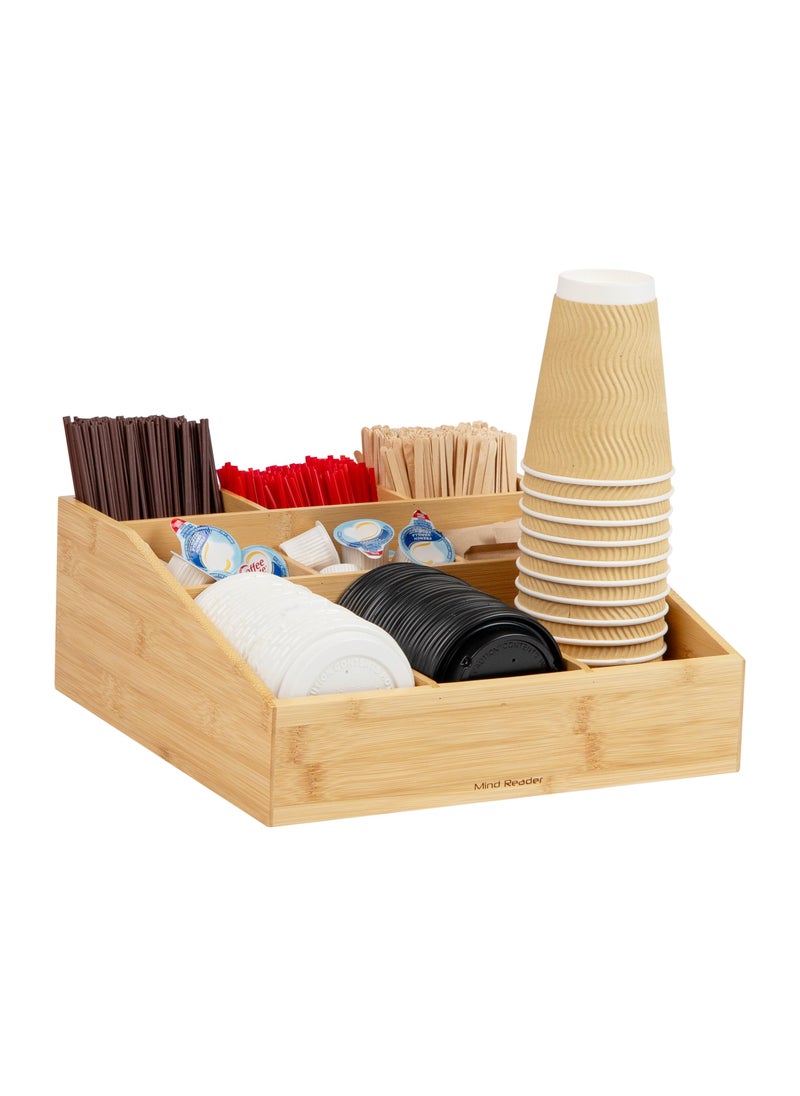 Mind Reader Mind Reader Coffee Condiment and Accessories Caddy Organizer with 9 Organizing Compartments Bamboo Brown 