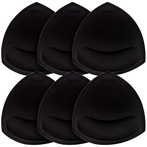 Nimiah Soprts Bra Replacement Pads, 3 Pairs Durable Removal Breast Inserts for Swimsuit Top Dress Black Boob Padding Fits AB, CD, DE Cups - Image 1