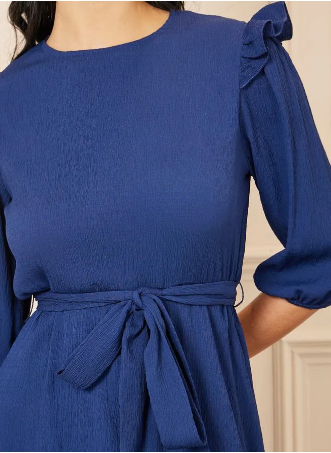 Styli Ruffle Detail Self Tie Up A-Line Midi Dress