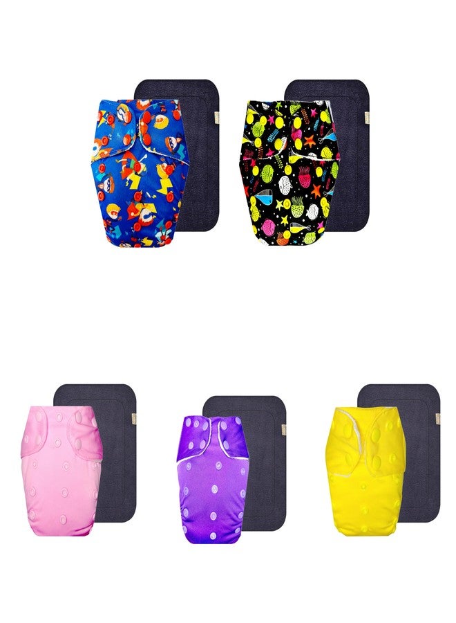 حفاضات دمبلدو القماشية الممتازة مع حشوة سوداء (عبوة من 5) | مضادة للحساسية | تسمح بمرور الهواء | سهلة التنظيف | مصممة من قبل الأمهات | من 3 أشهر إلى 3 سنوات | للجنسين - Image 1