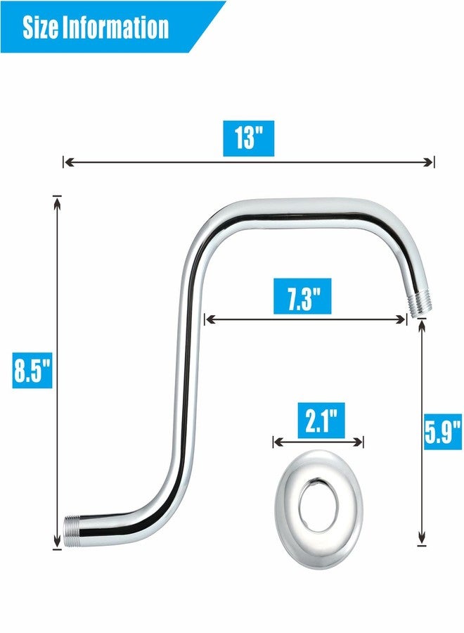 Voolan 13 Inch Shower Head Extension Arm with Flange, S Shaped Shower head Riser Pipe, Stainless Steel Long Goose Neck Curve Standard 1/2" Connection (Chrome) - Image 5