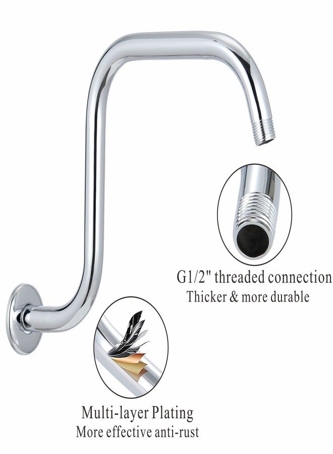 Voolan 13 Inch Shower Head Extension Arm with Flange, S Shaped Shower head Riser Pipe, Stainless Steel Long Goose Neck Curve Standard 1/2" Connection (Chrome) - Image 3
