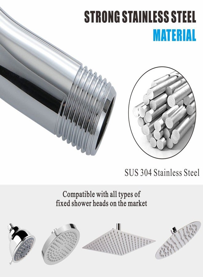 Voolan 13 Inch Shower Head Extension Arm with Flange, S Shaped Shower head Riser Pipe, Stainless Steel Long Goose Neck Curve Standard 1/2" Connection (Chrome) - Image 2