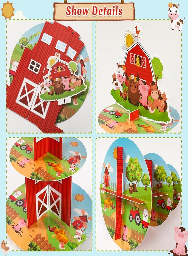 QIFU 3 Tier Farm Cupcake Stand - 2pcs Farm Animals Theme Birthday Party Decorations Cardboard Cake Holder Dessert Tower for Kids Barnyard Farmhouse Farmstand Baby Shower Party Supplies Favors - Image 4