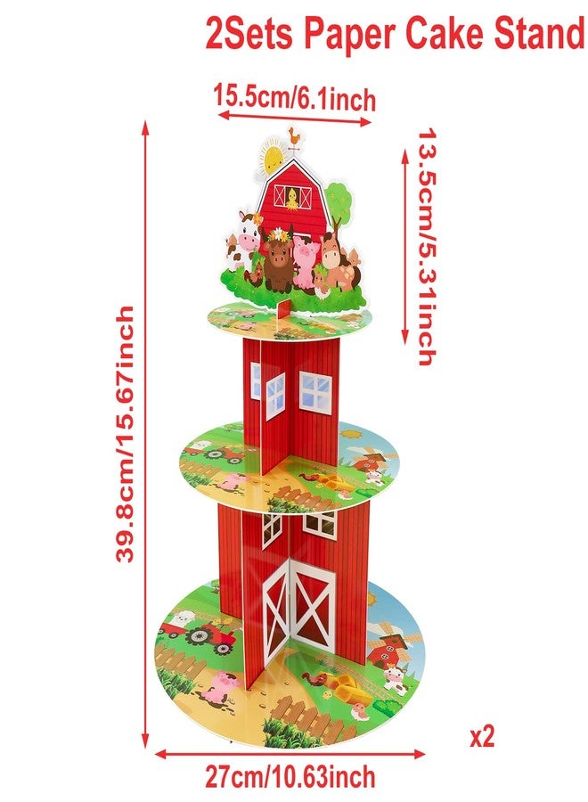 QIFU 3 Tier Farm Cupcake Stand - 2pcs Farm Animals Theme Birthday Party Decorations Cardboard Cake Holder Dessert Tower for Kids Barnyard Farmhouse Farmstand Baby Shower Party Supplies Favors - Image 3