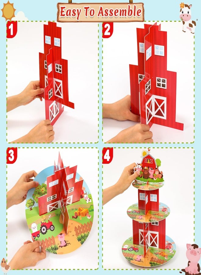 QIFU 3 Tier Farm Cupcake Stand - 2pcs Farm Animals Theme Birthday Party Decorations Cardboard Cake Holder Dessert Tower for Kids Barnyard Farmhouse Farmstand Baby Shower Party Supplies Favors - Image 5