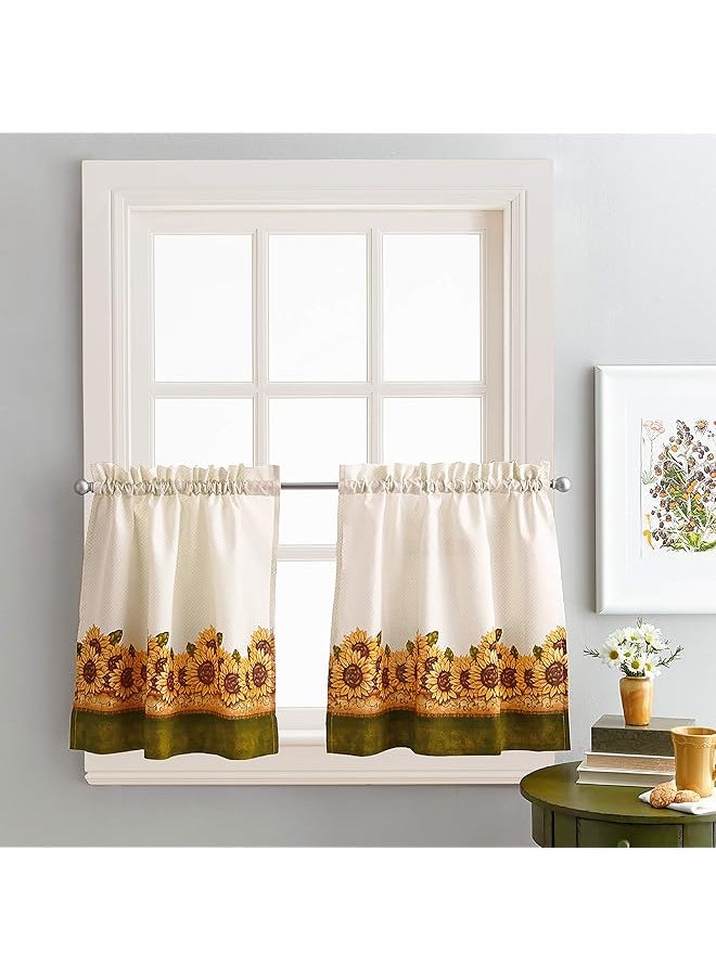 erorex Sunflower Garden Window Kitchen Curtain Tier And Valance Yellow  - Image 3
