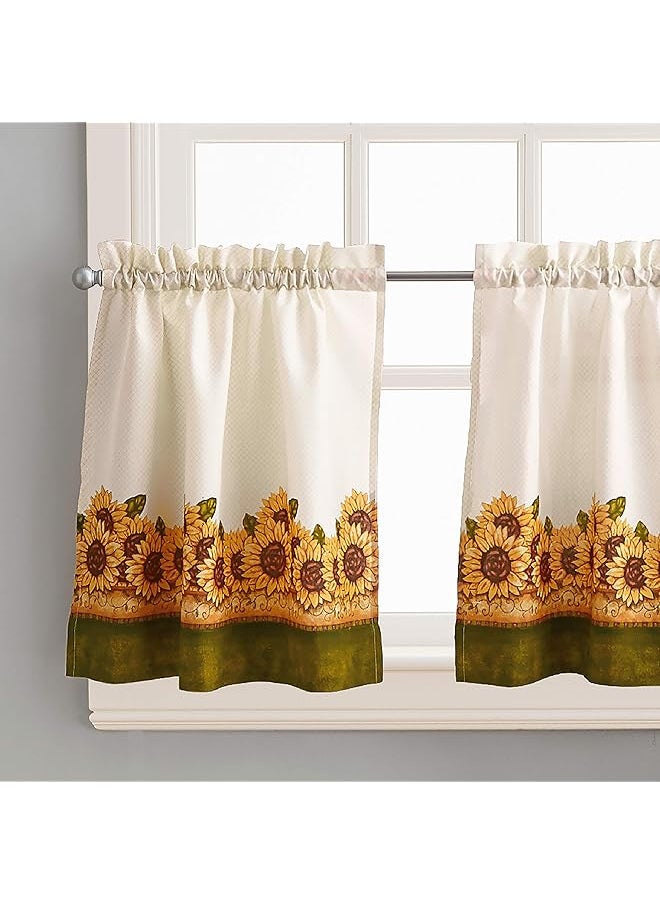 erorex Sunflower Garden Window Kitchen Curtain Tier And Valance Yellow  - Image 2