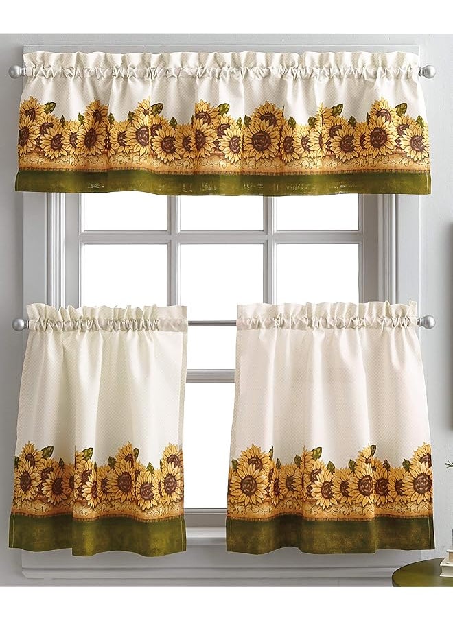 erorex Sunflower Garden Window Kitchen Curtain Tier And Valance Yellow  - Image 1