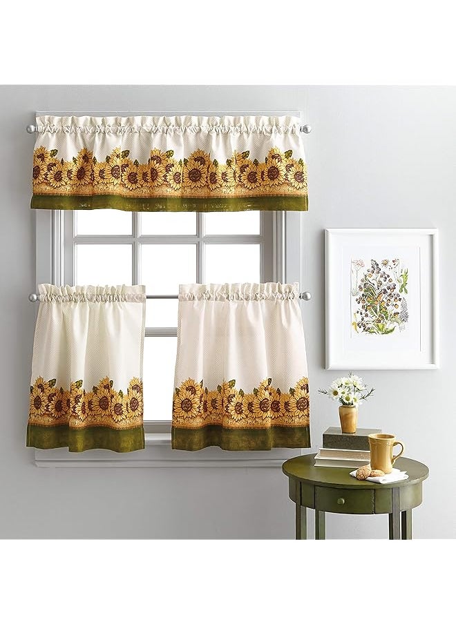 erorex Sunflower Garden Window Kitchen Curtain Tier And Valance Yellow  - Image 4
