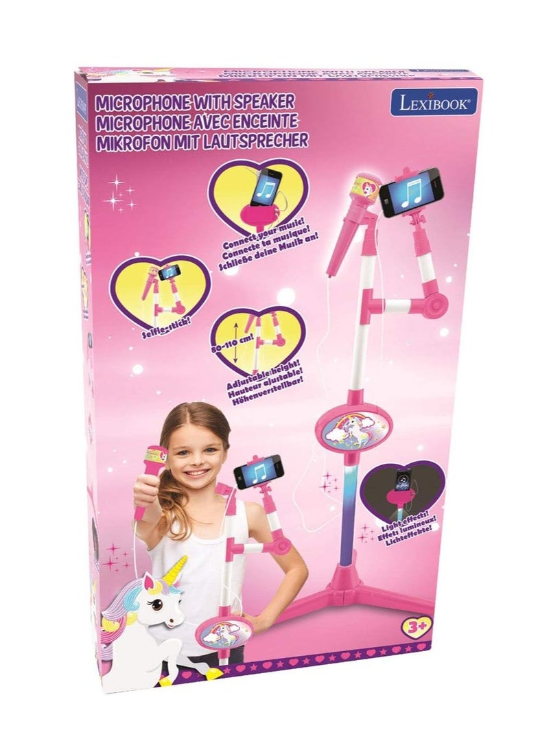 Lexibook - Unicorn Microphone With Speaker And Lighting Stand, Auxiliary Jack To Connect Music, Pink/White, S150Uni - Image 1