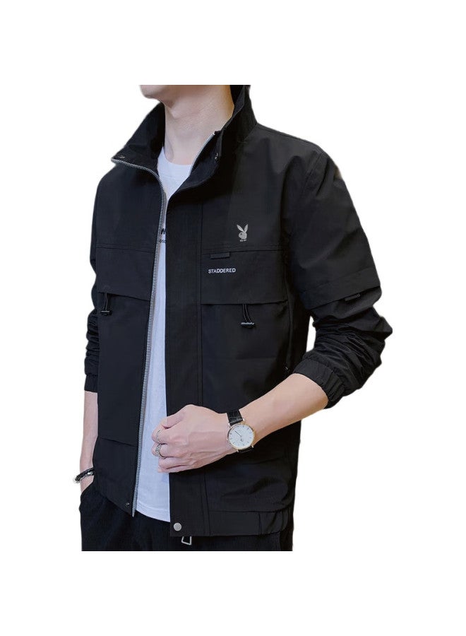 PLAYBOY Men'S Jacket Men'S Autumn Men'S Casual Trend Loose Workwear Assault Jacket Black Xl - Image 3