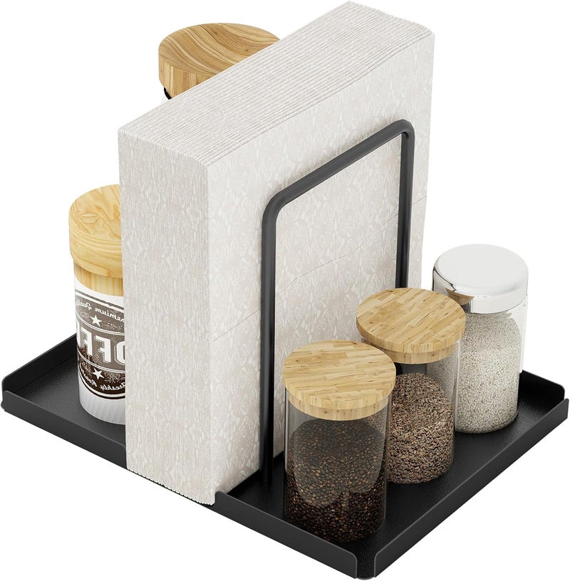 LSK Napkin Holder, Metal Napkin Holder for Table with Salt and Pepper Shakers Caddy, Napkin Storage Dispenser for Kitchen Dinner Table and Picnic Decors, Black - Image 1