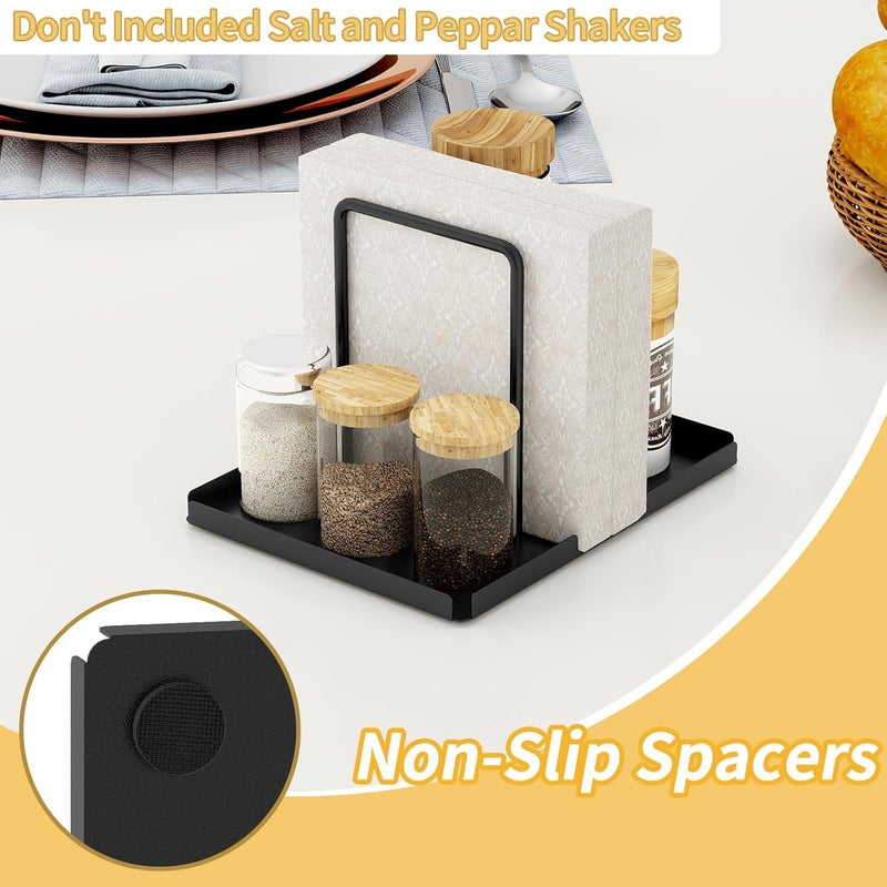 LSK Napkin Holder, Metal Napkin Holder for Table with Salt and Pepper Shakers Caddy, Napkin Storage Dispenser for Kitchen Dinner Table and Picnic Decors, Black - Image 3