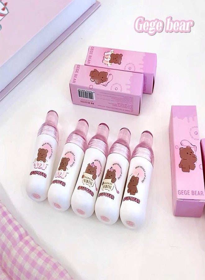 Gege Bear Milk Velvet Lip Glaze | Hydrating Lip Gloss with Milk Infusion | Smooth Matte Finish | Moisturizing Lip Tint for Soft, Plump Lips | 6 Shades for Every Occasion | Lightweight & Non-Sticky Formula (02# A Song of Red Plum, 2.5g) - Image 4