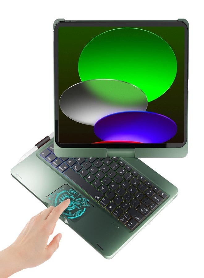 BABG TouchPad Keyboard Case for iPad 10th Generation&iPad 11th(A16,2025),iPad Air 11（M3,M2/iPad Pro 11 inch Keyboard&iPad Air 5th/Air 4th Keyboard, 360°Swivel,7 Use Modes,Rainbow Backlight- Green - Image 1