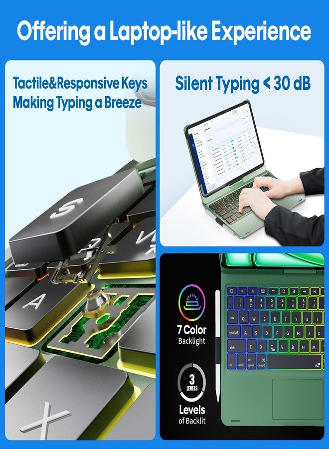 BABG TouchPad Keyboard Case for iPad 10th Generation&iPad 11th(A16,2025),iPad Air 11（M3,M2/iPad Pro 11 inch Keyboard&iPad Air 5th/Air 4th Keyboard, 360°Swivel,7 Use Modes,Rainbow Backlight- Green - Image 3