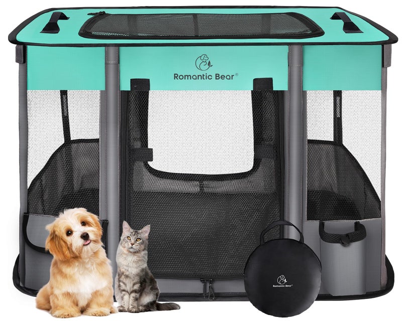 Romantic bear Dog Playpen,Pet Playpen, Foldable Dog Cat Playpens,Portable Exercise Kennel Tent, Water-Resistant Removable Shade Cover, Indoor Outdoor Travel Camping Use for Small Animals + Free Carrying Case - Image 1