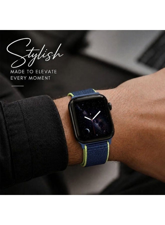 CATANES Breathable Nylon Sport Loop Band Compatible with Apple Watch 44mm 45mm 46mm 49mm for Women Men, iWatch Wrist Straps for Ultra 3 2, Se, Series 11 10 9 8 7 - dark blue neon - Image 5