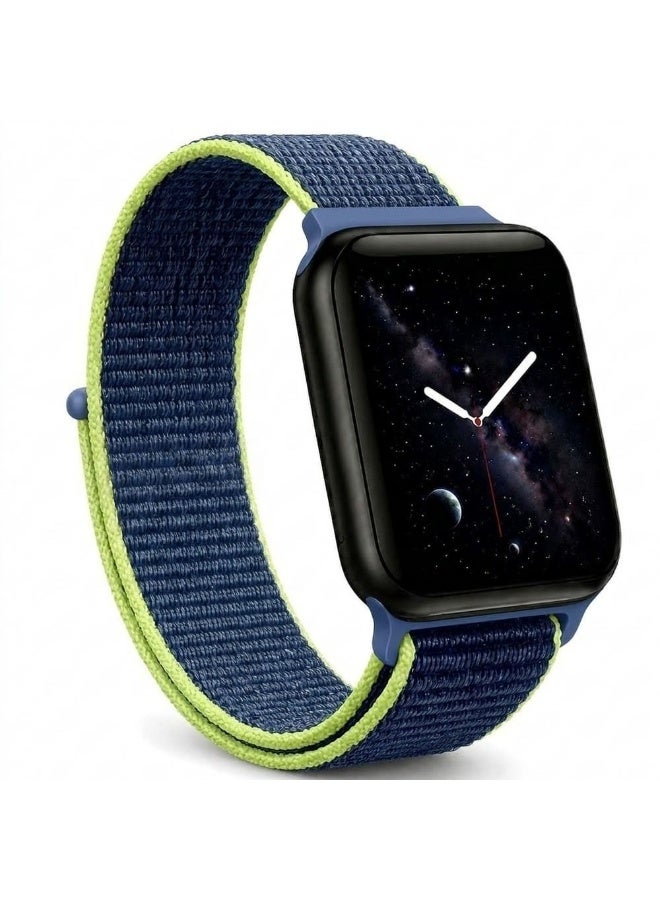 CATANES Breathable Nylon Sport Loop Band Compatible with Apple Watch 44mm 45mm 46mm 49mm for Women Men, iWatch Wrist Straps for Ultra 3 2, Se, Series 11 10 9 8 7 - dark blue neon - Image 1