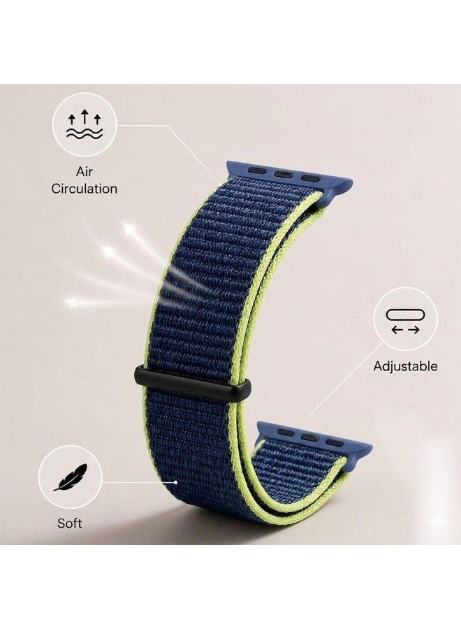 CATANES Breathable Nylon Sport Loop Band Compatible with Apple Watch 44mm 45mm 46mm 49mm for Women Men, iWatch Wrist Straps for Ultra 3 2, Se, Series 11 10 9 8 7 - dark blue neon - Image 3