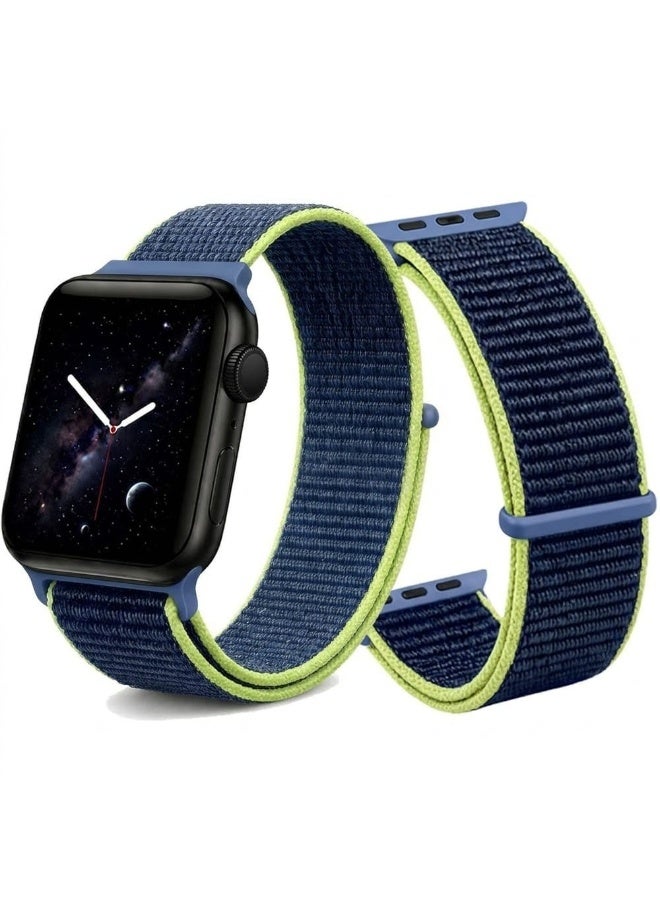 CATANES Breathable Nylon Sport Loop Band Compatible with Apple Watch 44mm 45mm 46mm 49mm for Women Men, iWatch Wrist Straps for Ultra 3 2, Se, Series 11 10 9 8 7 - dark blue neon - Image 2