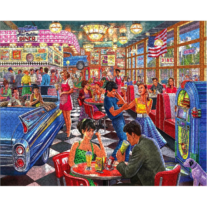 White Mountain 500 Piece Jigsaw Puzzle Fun Nostalgic 20th Century Puzzles with Large Pieces Gift for Adults 18"x24" - Juke Box Diner - Image 3