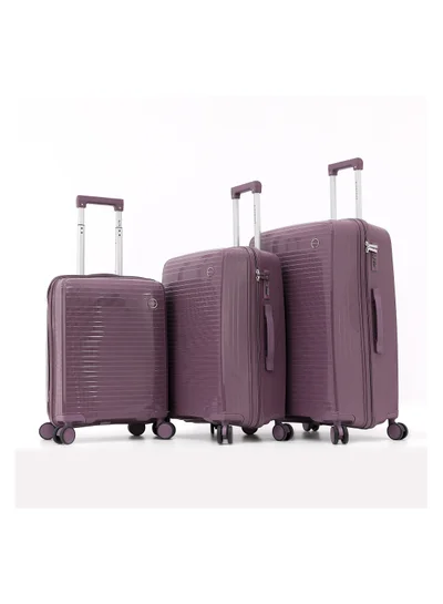 GIORDANO Unbreakable Hardshell PP Luggage Set with 8 Wheels Thick Shell Multi Layer PP 3 Pieces Set, 20, 24, 28 Inch (Purple)