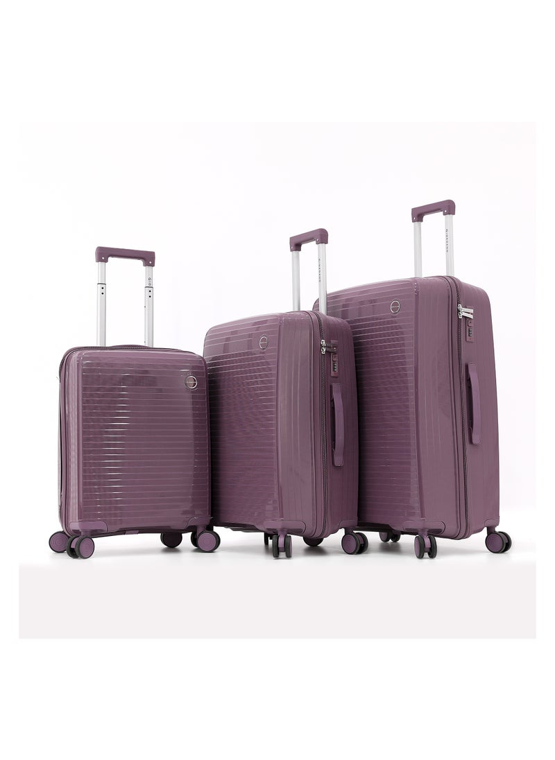 GIORDANO Unbreakable Hardshell PP Luggage Set with 8 Wheels Thick Shell Multi Layer PP 3 Pieces Set, 20, 24, 28 Inch (Purple)  - Image 1