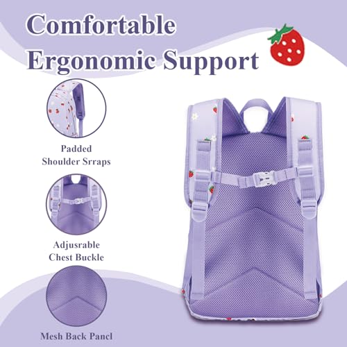 LEDAOU Kids School Backpack with Lunch Box for Girls Boys Kindergarten BookBag School Bag Preschool Toddler Backpack(Purple Strawberry) - Image 3