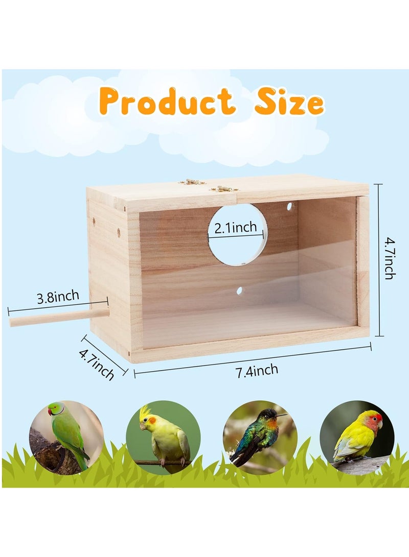 XiuWoo Wood Nest Parakeet Nesting Box Transparent Bird Nest Breeding Box with Perch Wood Bird House for Cage Budgie Love Birds Cockatiel Conure Finch Parrot Small to Medium Birds - Image 2