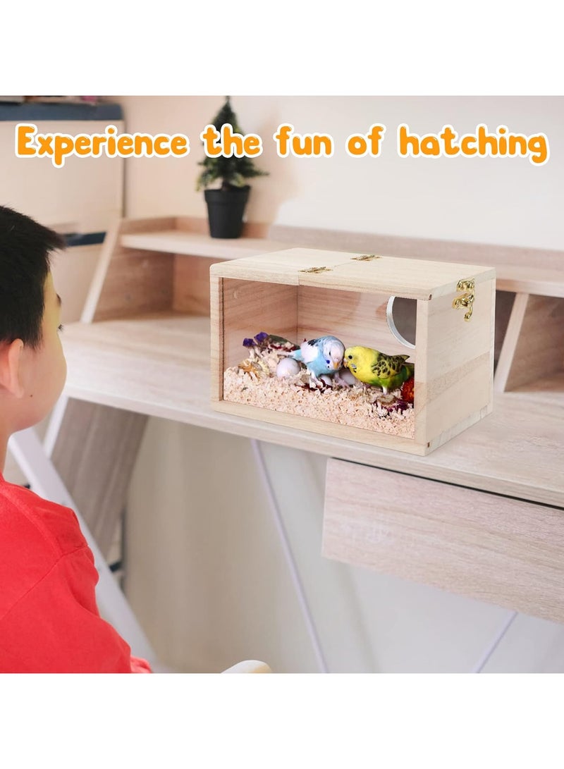 XiuWoo Wood Nest Parakeet Nesting Box Transparent Bird Nest Breeding Box with Perch Wood Bird House for Cage Budgie Love Birds Cockatiel Conure Finch Parrot Small to Medium Birds - Image 4