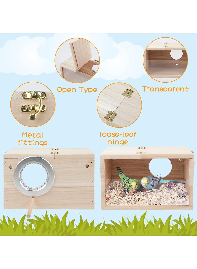 XiuWoo Wood Nest Parakeet Nesting Box Transparent Bird Nest Breeding Box with Perch Wood Bird House for Cage Budgie Love Birds Cockatiel Conure Finch Parrot Small to Medium Birds - Image 5