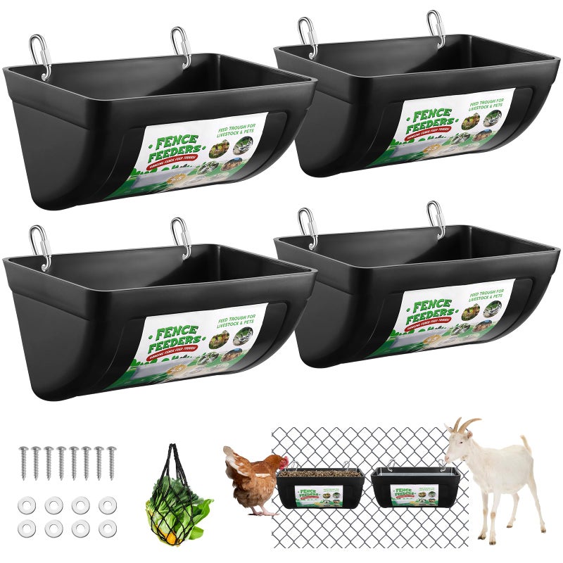 Chewoof 4 Pack Goat Feeders Hanging, Chicken Feeder, with Clips Hanging Fence Feeders, 4.5 Quart Feed Buckets for Horses, Duck Feeder, Chicken Water Feeder, Poultry Feeding Trough - Image 1