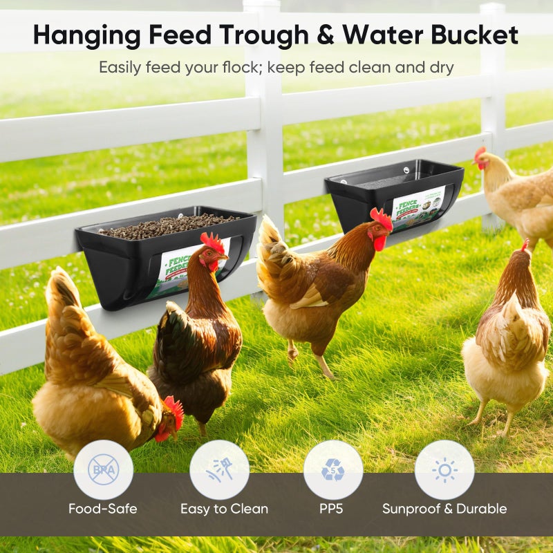 Chewoof 4 Pack Goat Feeders Hanging, Chicken Feeder, with Clips Hanging Fence Feeders, 4.5 Quart Feed Buckets for Horses, Duck Feeder, Chicken Water Feeder, Poultry Feeding Trough - Image 2