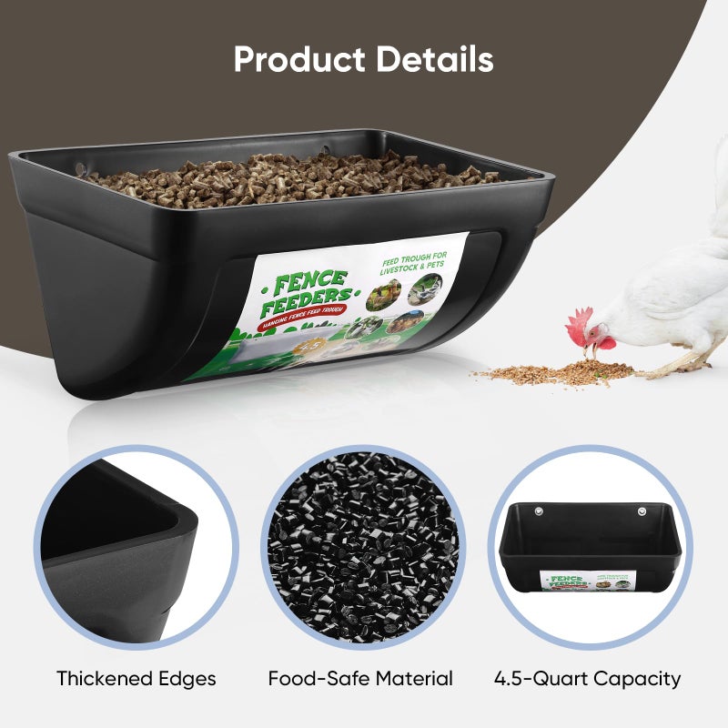 Chewoof 4 Pack Goat Feeders Hanging, Chicken Feeder, with Clips Hanging Fence Feeders, 4.5 Quart Feed Buckets for Horses, Duck Feeder, Chicken Water Feeder, Poultry Feeding Trough - Image 4