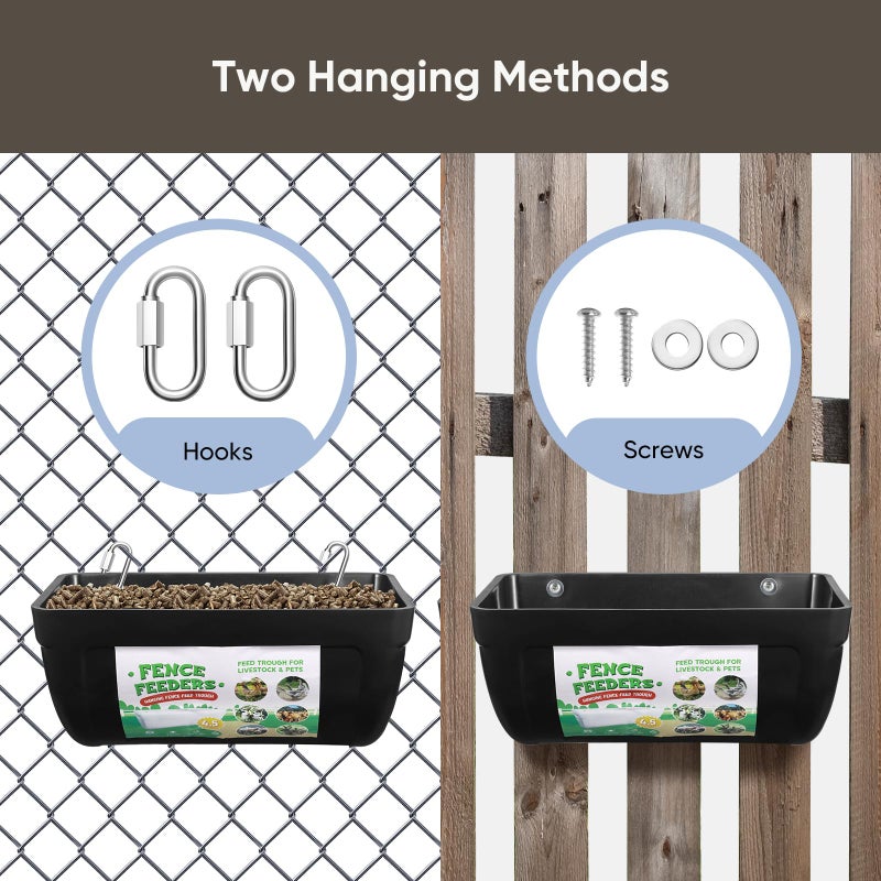 Chewoof 4 Pack Goat Feeders Hanging, Chicken Feeder, with Clips Hanging Fence Feeders, 4.5 Quart Feed Buckets for Horses, Duck Feeder, Chicken Water Feeder, Poultry Feeding Trough - Image 5